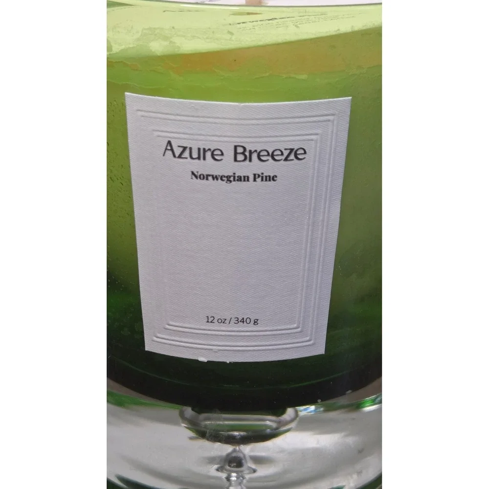 Azure Breeze Norwegian Pine Scented Candle 12oz Green Glass Jar with Gift Box